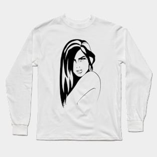 Black Ink Portrait #3 (Ink) Long Sleeve T-Shirt